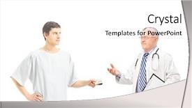  Presentation with bribe - Slide deck featuring health insurance - male patient in hospital gown background and a white colored foreground