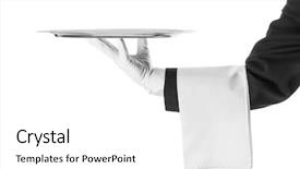  Presentation with butler - PPT theme with butler - hand holding a silver tray background and a white colored foreground