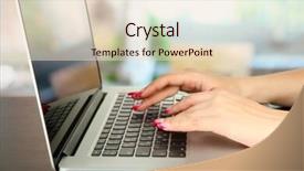  Presentation with bright - Slide deck with lunch sign office - female hands typing on laptop background and a  colored foreground