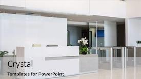  Presentation with front desk - Amazing slide deck having office - front desk at a business backdrop and a light gray colored foreground