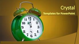  Presentation with dark green - Theme having lunch sign office - big green alarm clock background and a  colored foreground