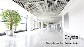  Presentation with building - Colorful PPT layouts enhanced with office - hall of business building backdrop and a white colored foreground