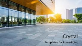  Presentation with pavement - Theme featuring office - modern building and empty pavement background and a light blue colored foreground