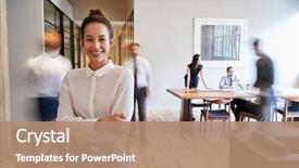  Presentation with workplace - Slides having office - portrait of young white woman background and a coral colored foreground