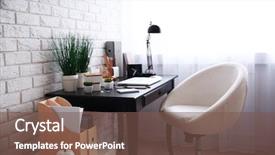  Presentation with home office - Cool new theme with office - workplace with laptop on table backdrop and a violet colored foreground