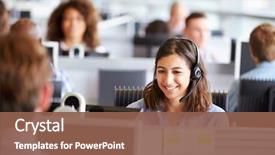  Presentation with working woman - Beautiful presentation design featuring office - young woman working in call backdrop and a tawny brown colored foreground