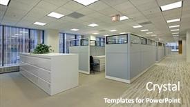  Presentation with high rise building - Beautiful PPT theme featuring office area with cubicles backdrop and a gray colored foreground