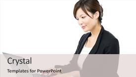  Presentation with asian literature - PPT theme consisting of office assistant - beautiful asian businesswoman on white background and a  colored foreground