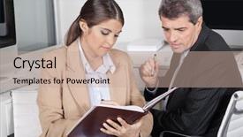  Presentation with hr manager - Theme enhanced with office assistant - female assistent checking appointments background and a  colored foreground