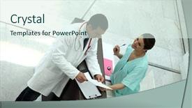  Presentation with medical assistant - Cool new slides with office assistant - medical team backdrop and a sky blue colored foreground