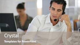  Presentation with desk - PPT layouts enhanced with office assistant - portrait of a man sitting background and a gray colored foreground