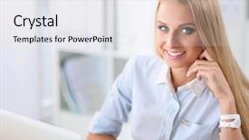  Presentation with laptop - Beautiful PPT layouts featuring office assistant - portrait of beautiful young business backdrop and a  colored foreground