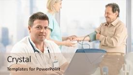  Presentation with older adult - Cool new PPT layouts with office assistant - portrait of mid-adult medical doctor backdrop and a lemonade colored foreground