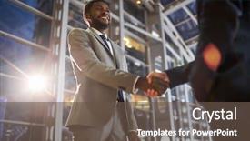  Presentation with african american business - PPT layouts enhanced with office building at night time background and a tawny brown colored foreground