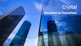  Presentation with china shanghai - Colorful PPT theme enhanced with office building background landmark backdrop and a cobalt blue colored foreground