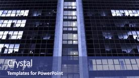  Presentation with facade - Slide set featuring office building facade at night with people still working background and a ocean colored foreground