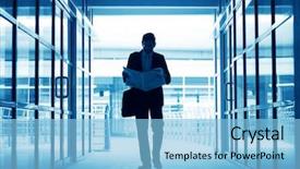  Presentation with office newspaper - Presentation theme consisting of office building in blue tone background and a light blue colored foreground