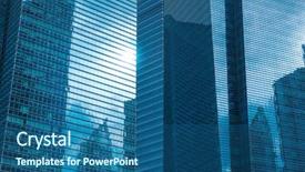  Presentation with reflecting - PPT theme enhanced with office building windows with geometric background and a ocean colored foreground