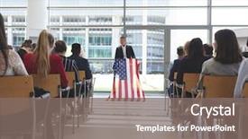  Presentation with mic - Cool new presentation theme with office building with american backdrop and a gray colored foreground