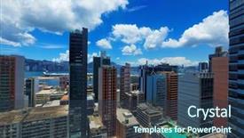  Presentation with office buildings - Presentation design featuring office-buildings-at-day-hongkong background and a tawny brown colored foreground