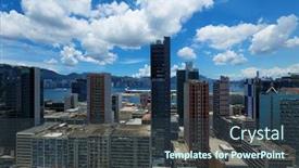  Presentation with office buildings - Cool new PPT theme with office-buildings-at-day-hongkong backdrop and a tawny brown colored foreground