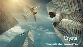  Presentation with office buildings - Amazing PPT theme having office buildings near la defence backdrop and a ocean colored foreground