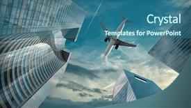  Presentation with office buildings - Colorful presentation theme enhanced with office buildings near la defence backdrop and a ocean colored foreground