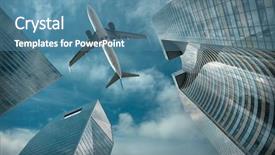  Presentation with office buildings - Presentation theme consisting of office buildings near la defence background and a teal colored foreground