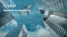  Presentation with office buildings - Beautiful PPT theme featuring office buildings near la defence backdrop and a teal colored foreground