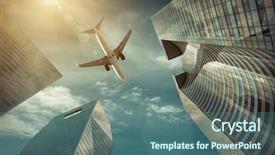  Presentation with office buildings - PPT theme with office buildings near la defence background and a ocean colored foreground