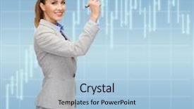  Presentation with forex - Presentation theme featuring office business and new technology concept - smiling businesswoman drawing forex chart in the air with marker background and a light blue colored foreground