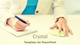  Presentation with education technology - Slide set with office business education technology and internet concept - close up of businesswoman or student sitting at table and writing to notebook background and a cream colored foreground