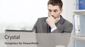  Presentation with internet - Cool new PPT theme with serious bored guy - office business technology and internet backdrop and a light gray colored foreground