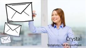  Presentation with virtual technology - Presentation design consisting of office business technology concept - businesswoman background and a light blue colored foreground