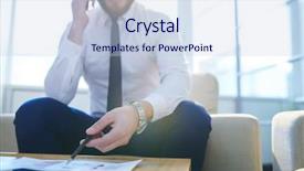  Presentation with busy - PPT theme having office by desk consulting client background and a sky blue colored foreground