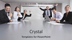  Presentation with work celebration - Audience pleasing presentation theme consisting of celebration work - multiethnic business people enjoying success backdrop and a light gray colored foreground