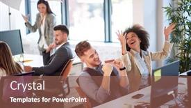  Presentation with celebration - Presentation design with office-celebration-successful-young-woman background and a violet colored foreground