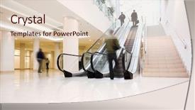  Presentation with crowd - PPT theme featuring office centre on escalator background and a  colored foreground
