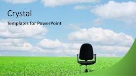  Presentation with green office - Beautiful theme featuring office chair on a meadow with green grass and blue sky backdrop and a light blue colored foreground