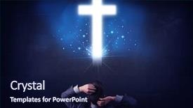  Presentation with glowing cross - Theme consisting of rainwater leaks or water background and a light gray colored foreground.