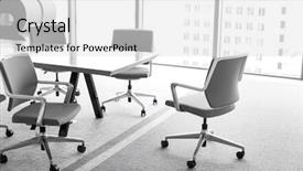  Presentation with conference table - Amazing PPT theme having office-chairs-at-conference-table backdrop and a light gray colored foreground
