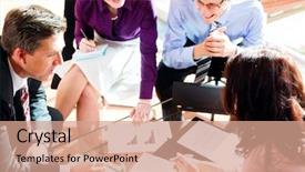  Presentation with business profit - Beautiful presentation design featuring building professionalism - business people having meeting backdrop and a coral colored foreground