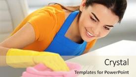  Presentation with office cleaning - Presentation design enhanced with office clean - woman cleaning computer keyboard background and a lemonade colored foreground