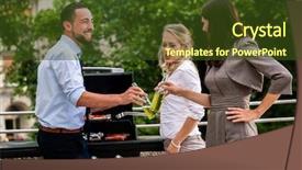  Presentation with grilling - PPT theme with office colleagues grilling sausages background and a  colored foreground