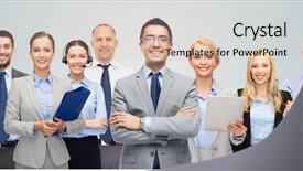  Presentation with blue and orange business people - Audience pleasing presentation theme consisting of office concept - group of happy backdrop and a lemonade colored foreground