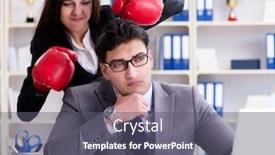  Presentation with conflict - Amazing presentation design having office conflict between man and woman backdrop and a gray colored foreground