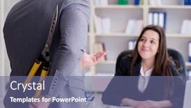  Presentation with man woman - Presentation theme enhanced with office-conflict-between-man background and a ocean colored foreground