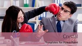  Presentation with conflict - Presentation design with office-conflict-between-man background and a coral colored foreground
