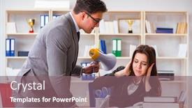  Presentation with conflict - Presentation theme featuring office conflict between man and woman background and a violet colored foreground