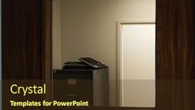  Presentation with office - PPT theme with office-corridor-with-filing-cabinets background and a tawny brown colored foreground